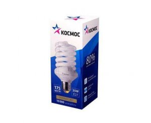 Лампа энергосберегающая КОСМОС SPC 35W220v Е2727 (спираль) теплый,